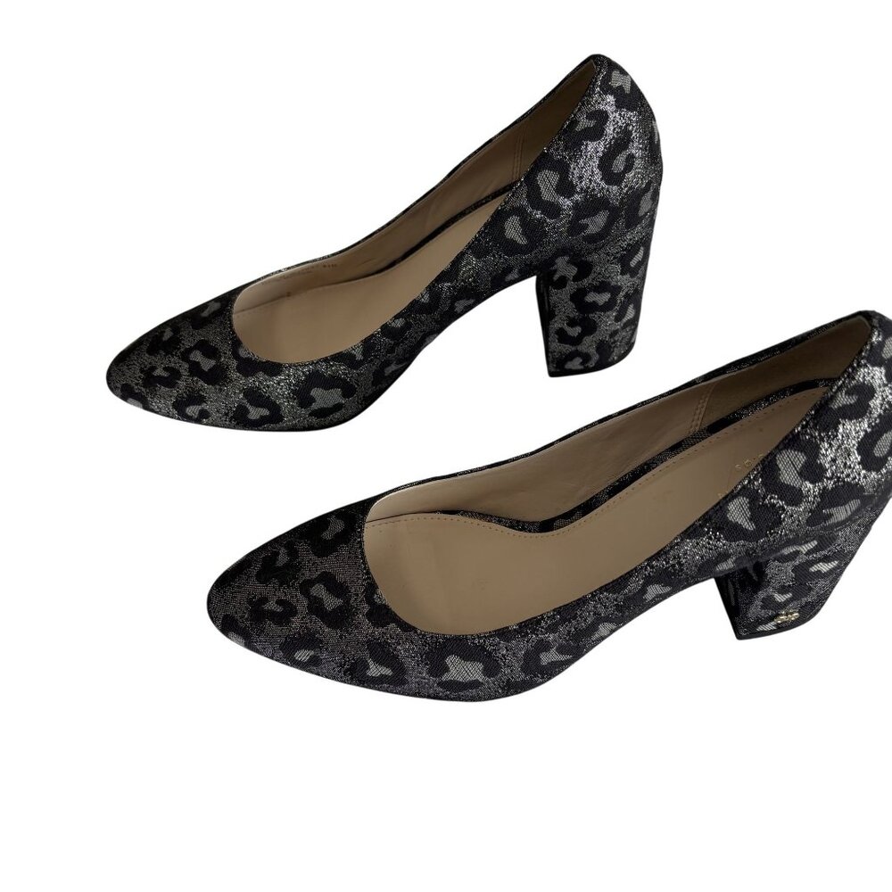 Cole Haan Leopard Print Chunky Heel Pumps Size 8.5 Black/Silver - Picture 9 of 11